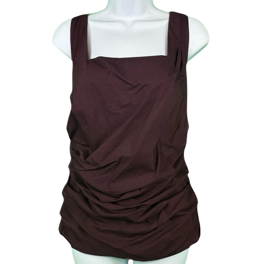 Burgundy ruched sleeveless v neck cotton blend back zip top sz 10 Ann Taylor EUC
